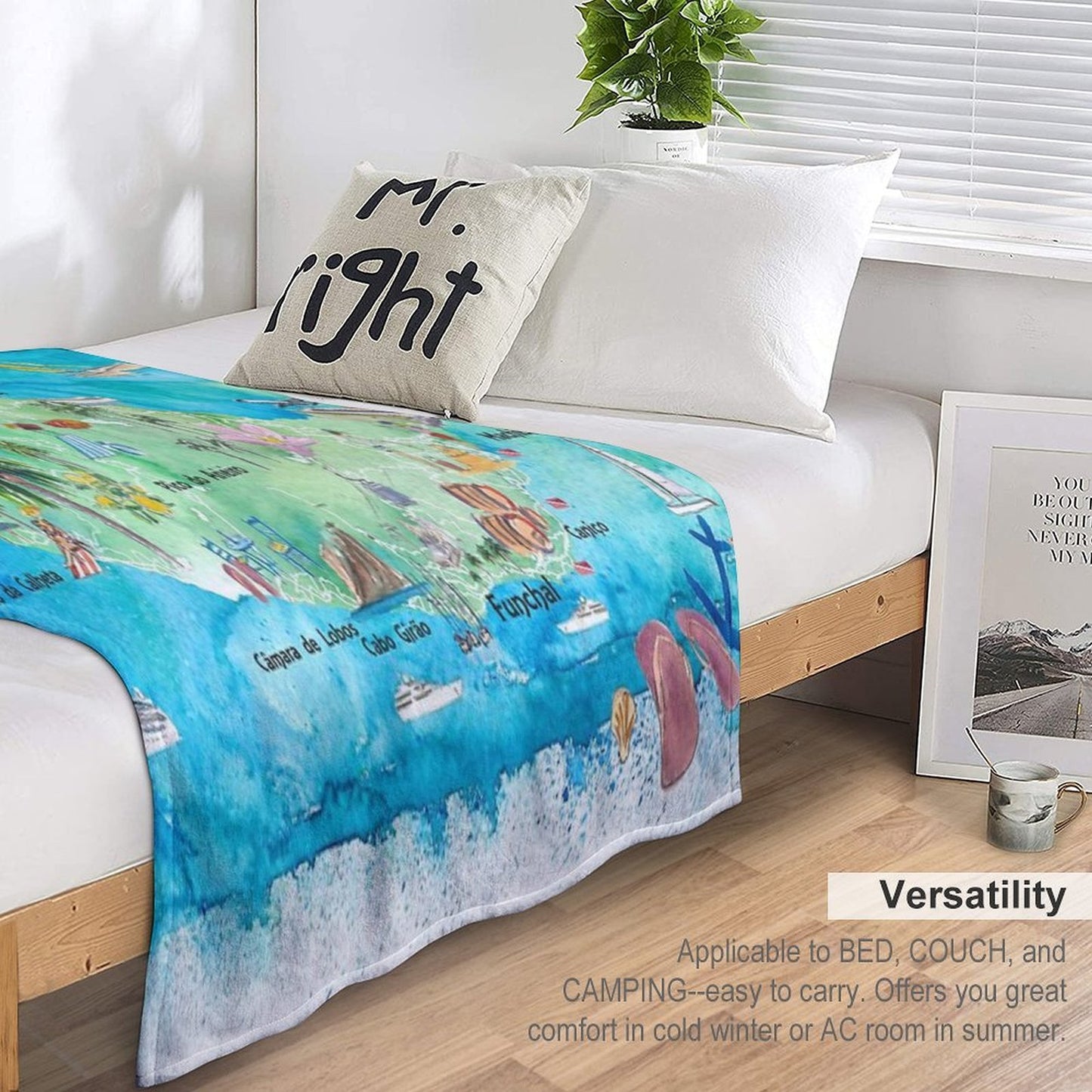 Madeira Portugal Island Illustrated Map with Landmarks And Highlights Anti-pilling Throw Blanket