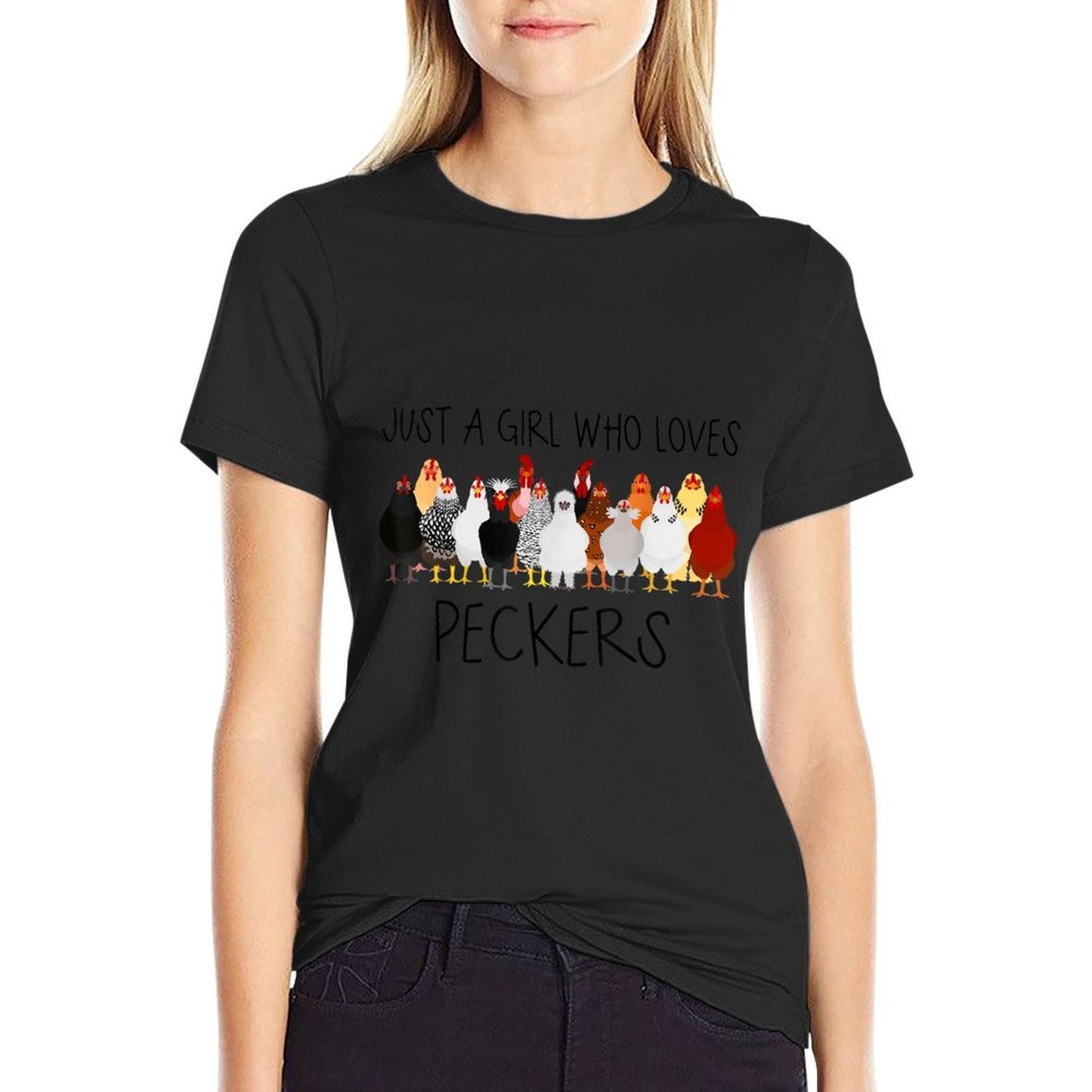 Just A Girl Who Loves Peckers Funny Farmer Chicken  Trendy Pattern T-Shirt