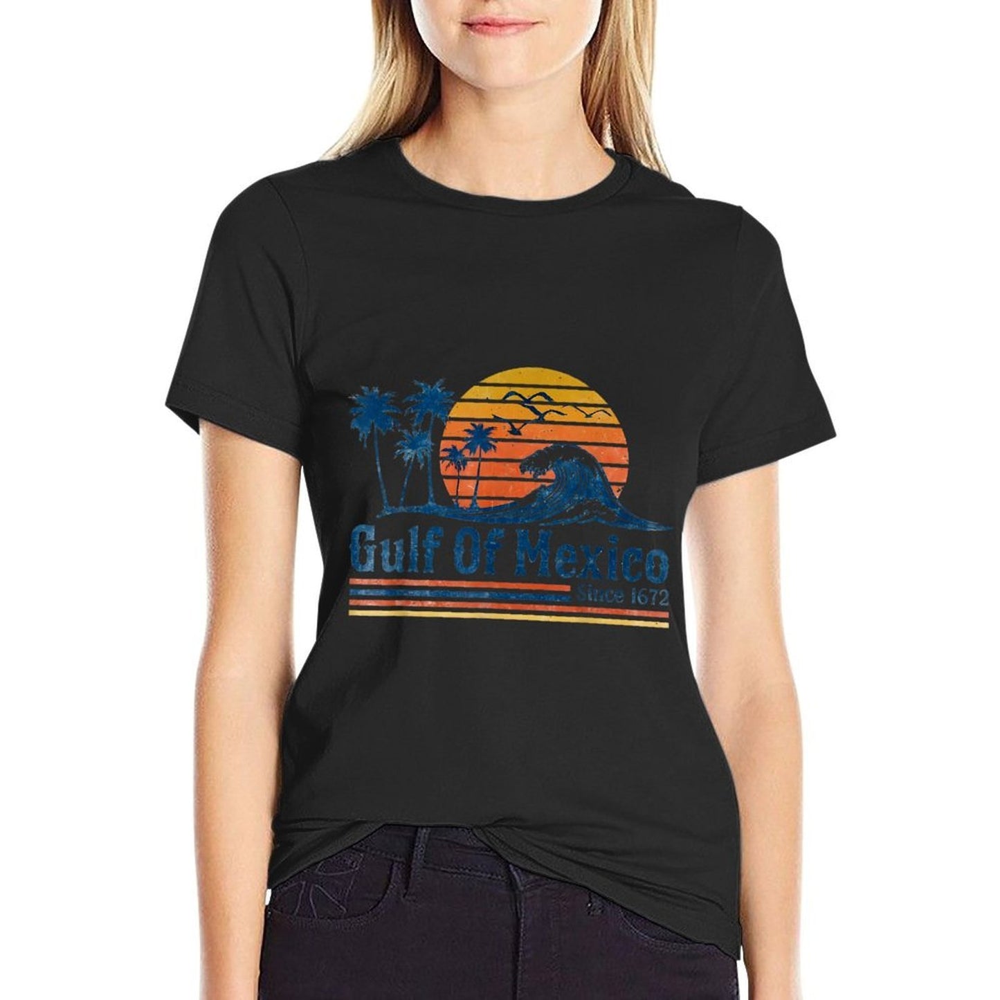 Gulf of Mexico Since 1672 Retro Vintage Beach  Heathered Texture T-Shirt