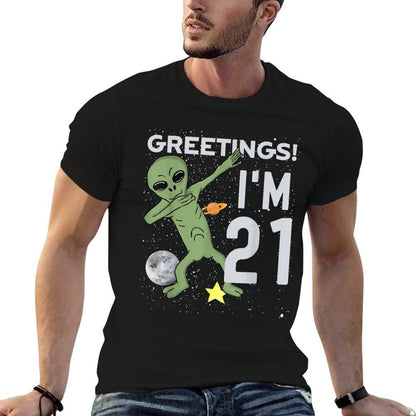 Greetings I'm 21 Space Alien Theme 21st Birthday Party  Affordable Price T-Shirt