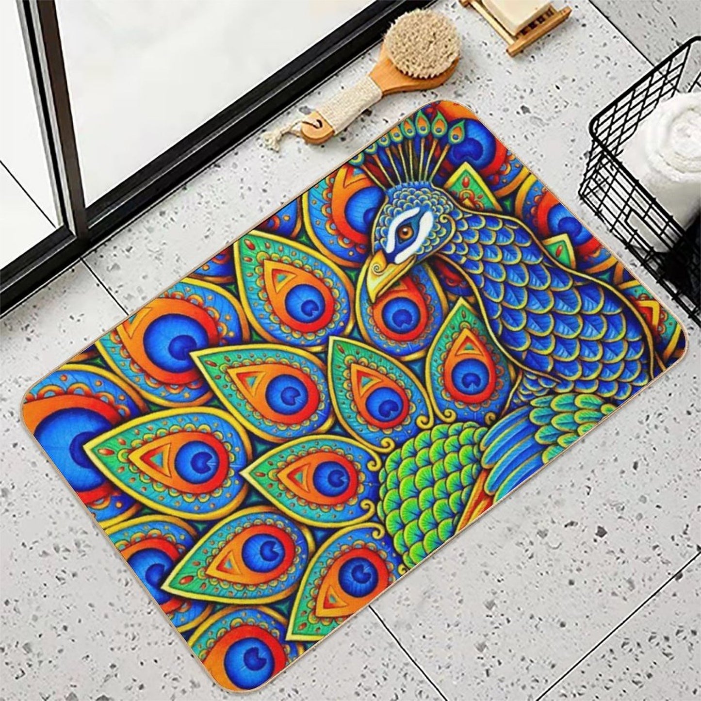 Colorful Paisley Peacock Rainbow Bird  Rapid-Drying Bath Mat