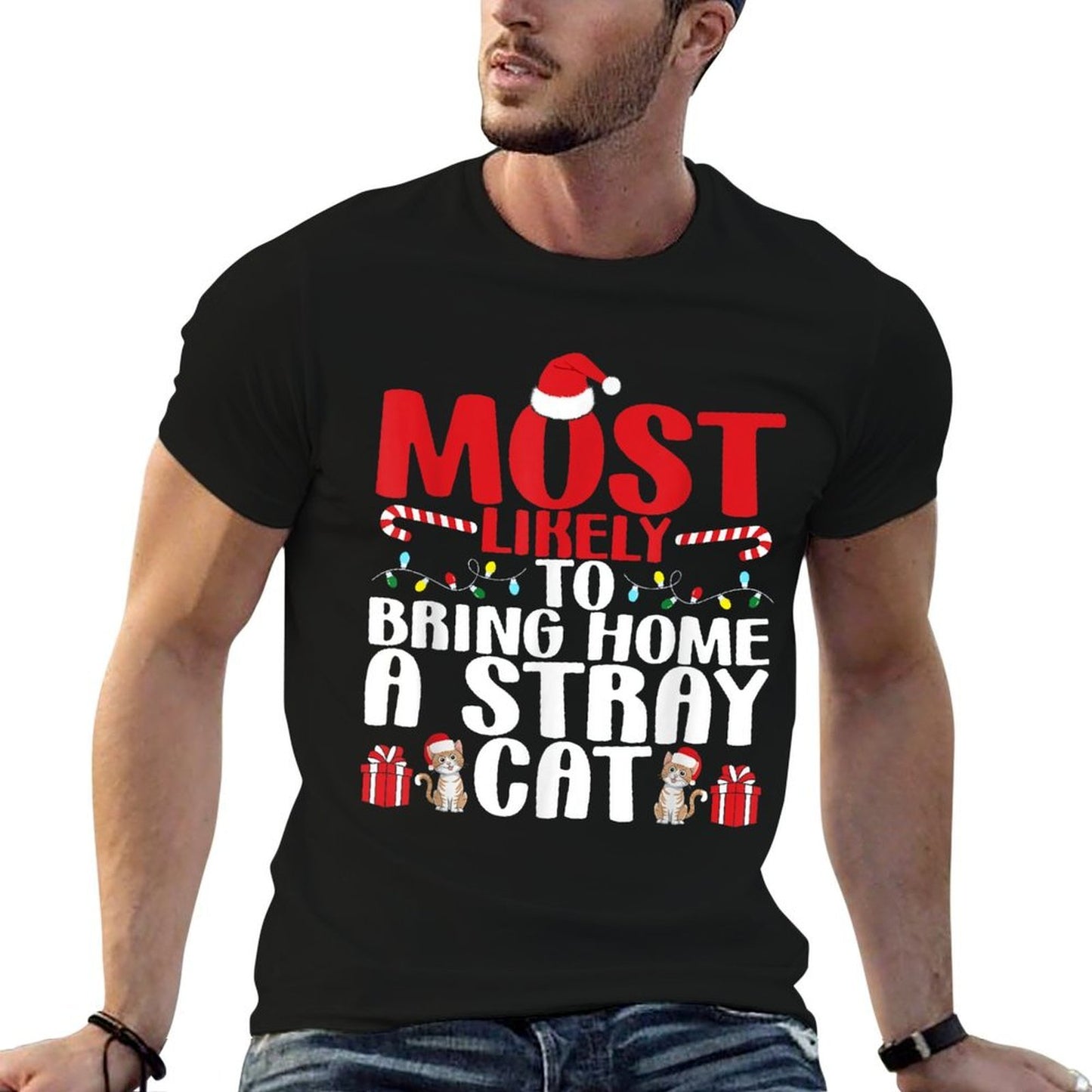 To Bring Home A Stray Cat Christmas Funny Xmas Holiday  Eco-friendly Material T-Shirt