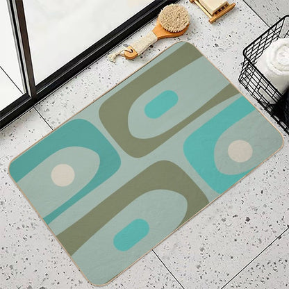 Retro Piquet Mid Mod Abstract Minimalist Pattern in Vintage Turquoise, Olive, And Ecru  Anti-Trip Bath Mat