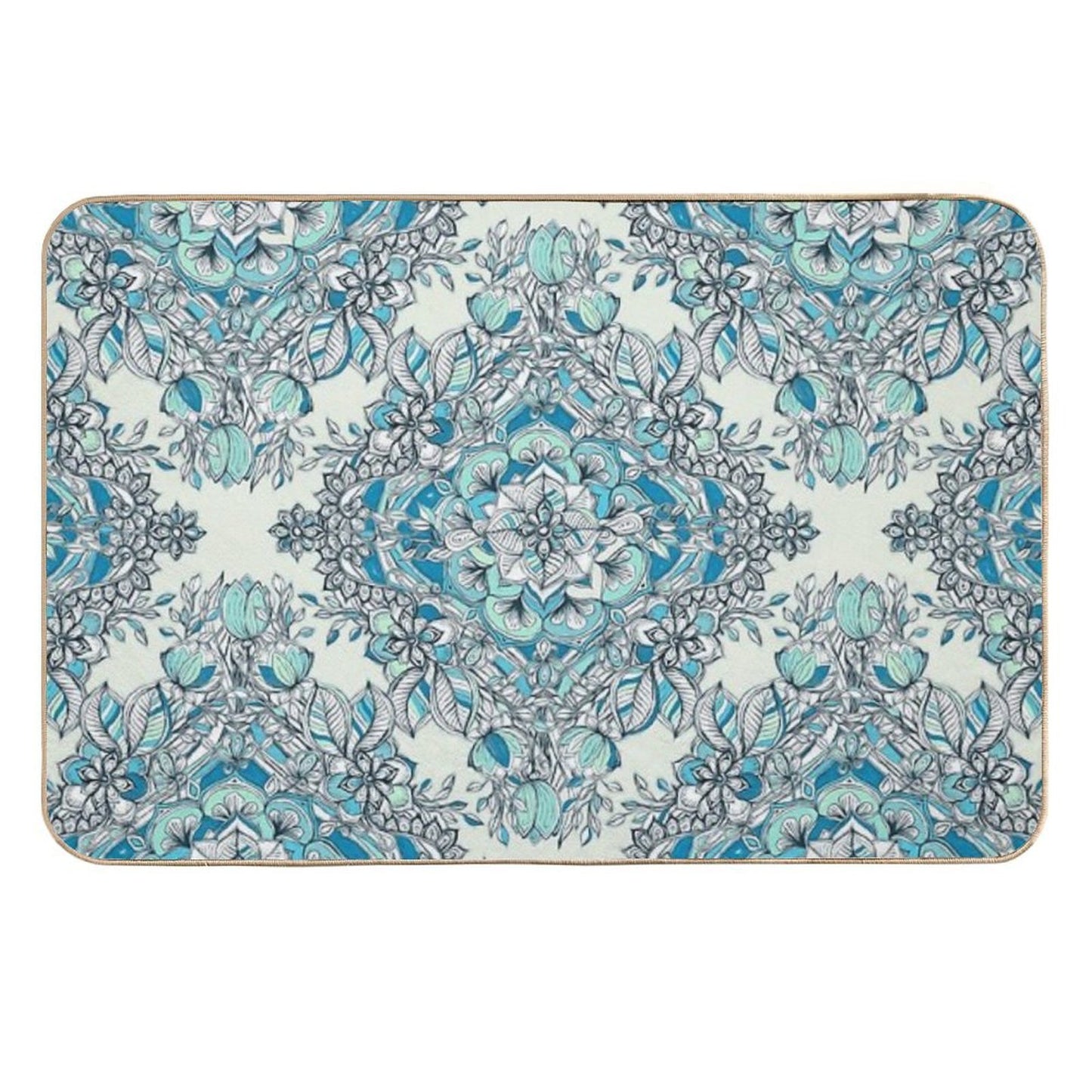 Floral Diamond Doodle in Teal And Turquoise  Pet-Safe Bath Mat