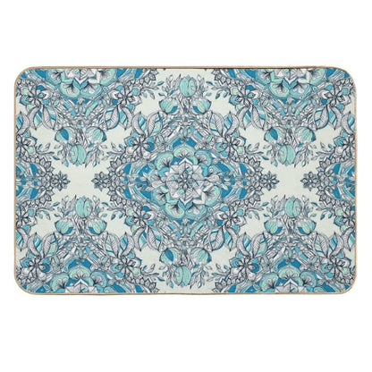 Floral Diamond Doodle in Teal And Turquoise  Pet-Safe Bath Mat