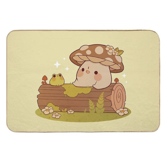 Mushroom And Frog Friends  Easy To Clean Bath Mat