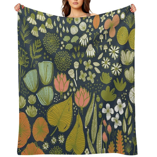 Botanical Sketchbook M+M Navy by Friztin Travel-friendly Throw Blanket