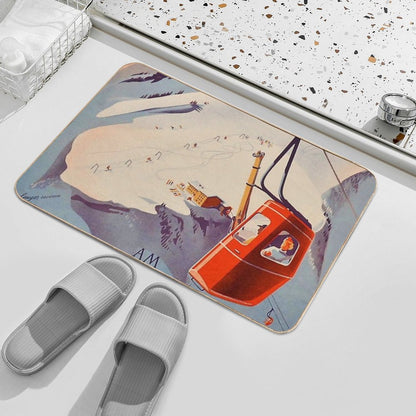 Vintage German Gondola Sport Ski Travel Poster  Stain-Proof Bath Mat