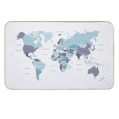 World Map in Blue  Toxin-Free Bath Mat