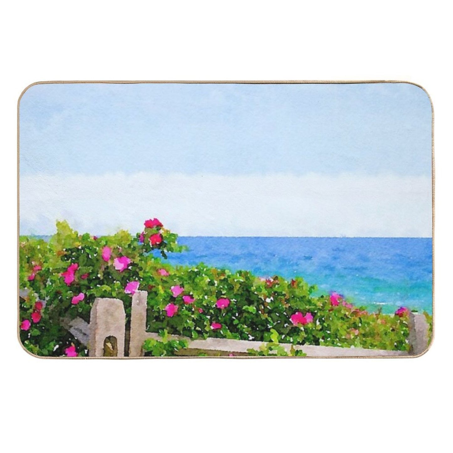 Beach Rose Along Ocean Watercolor  Odorless Bath Mat