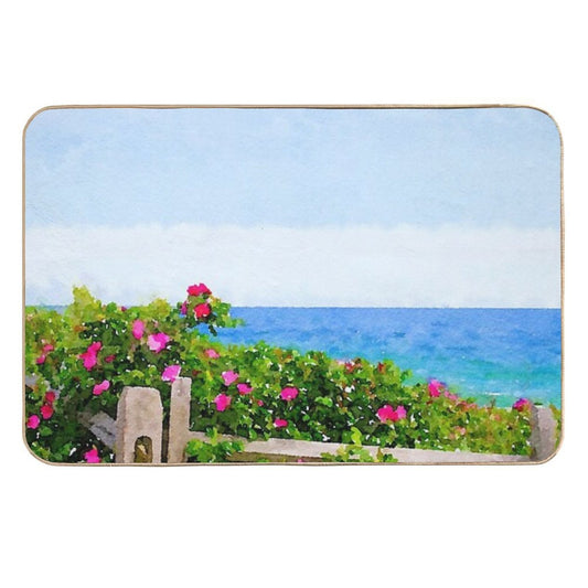 Beach Rose Along Ocean Watercolor  Odorless Bath Mat