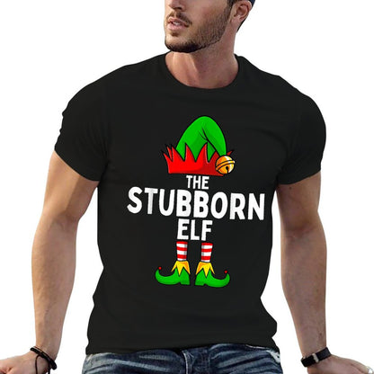 Stubborn Elf Matching Family Christmas  Ribbed Collar T-Shirt