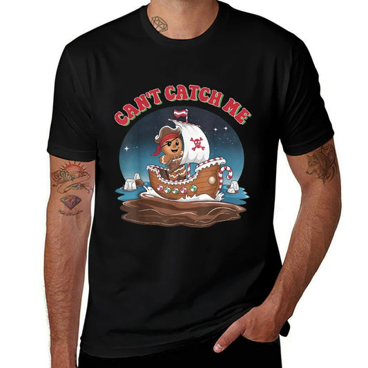 Cant Catch Me Retro Christmas Gingerbread Pirate Men Boy PJ  Relaxed-fit T-Shirt