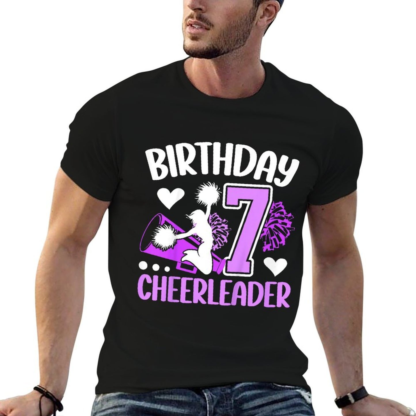 Kids 7th Cheer Birthday Party Seven Year Old Cheer Girl  Tagless Design T-Shirt