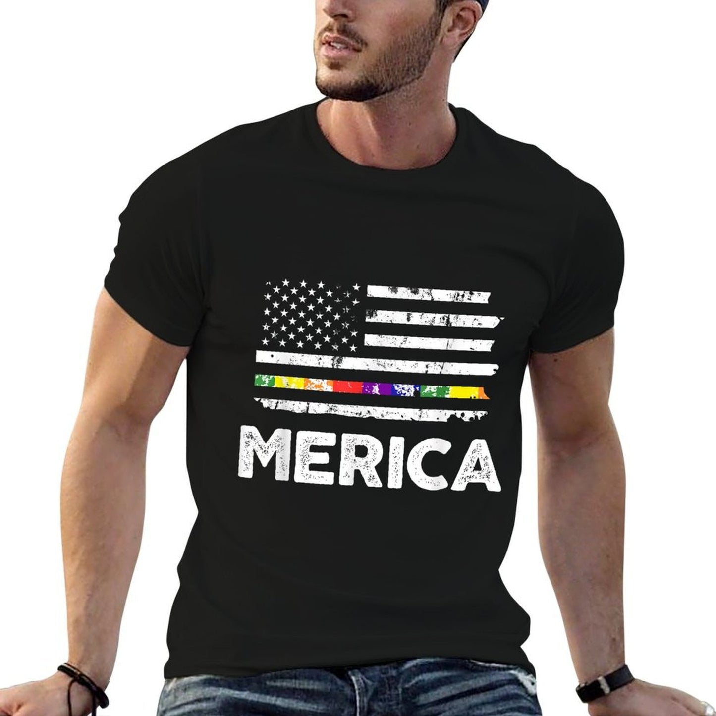 LGBT Pride American T - 4th of July Gay Lesbian  Polyester Blend T-Shirt