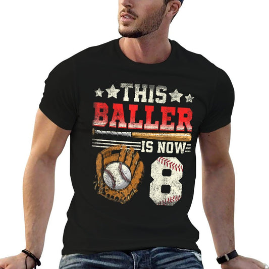 8th Birthdays For Boys Baseball Eight Year Old  Heathered Texture T-Shirt