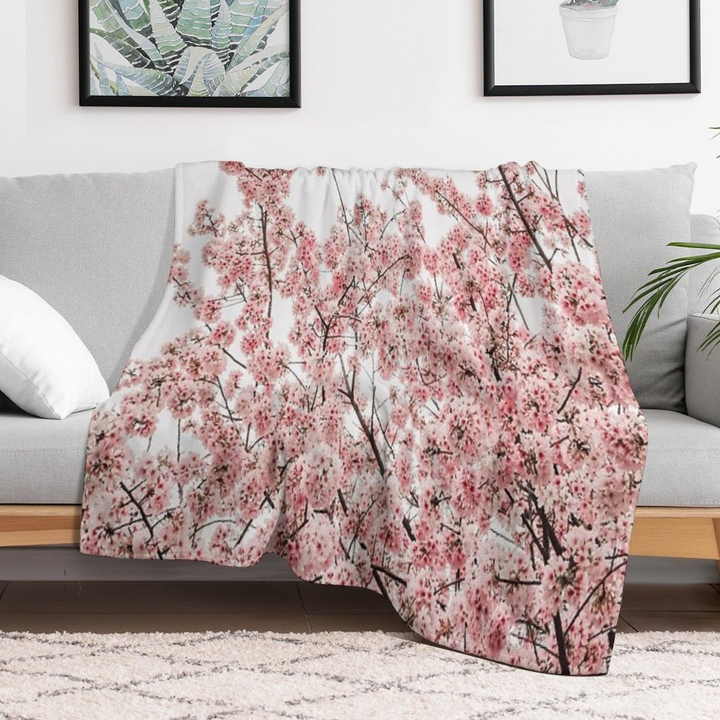 Minimal Japanese Cherry Blossom Gift-ready Throw Blanket