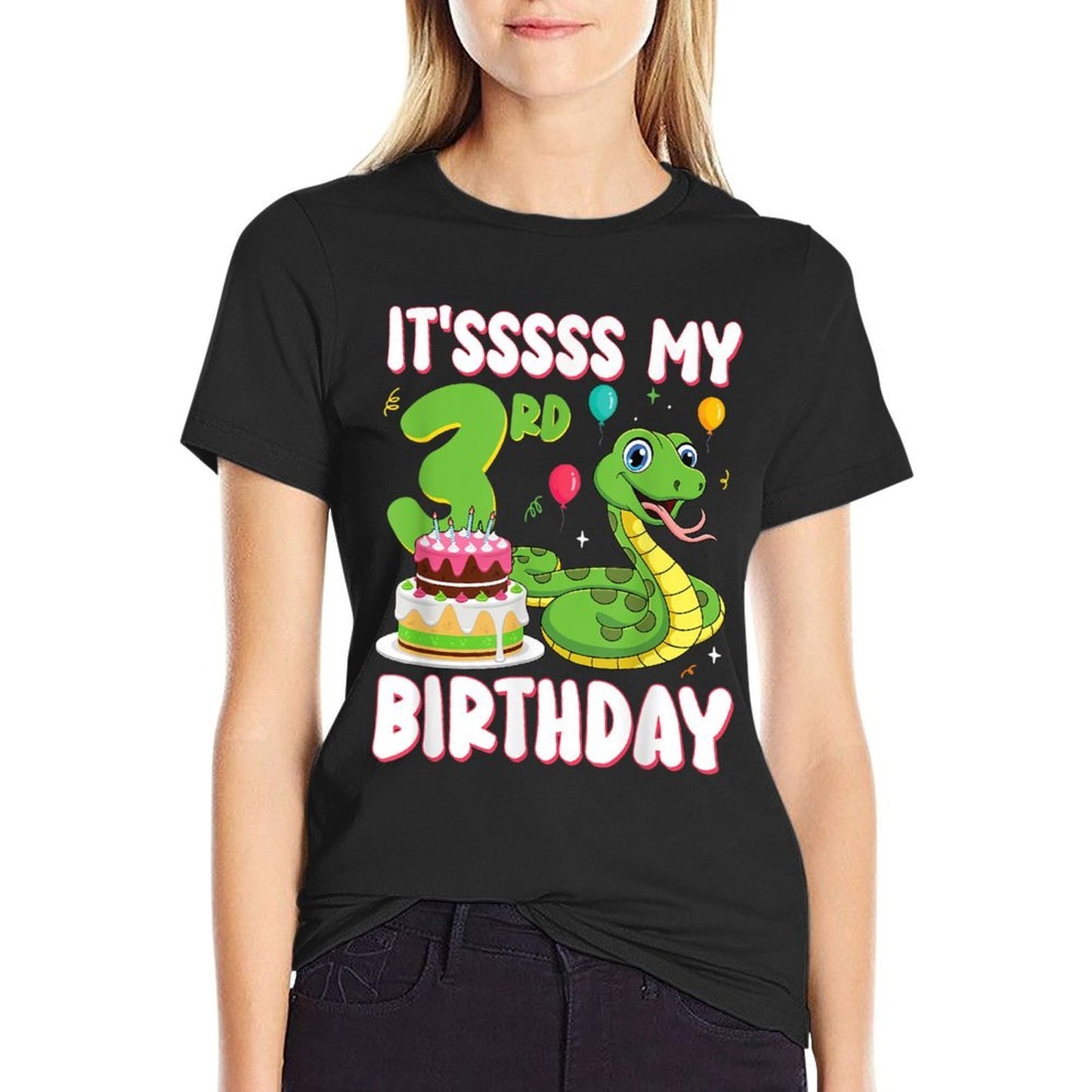 3 Year Old Snake 3rd Birthday Python Party Kids  High-quality Stitching T-Shirt