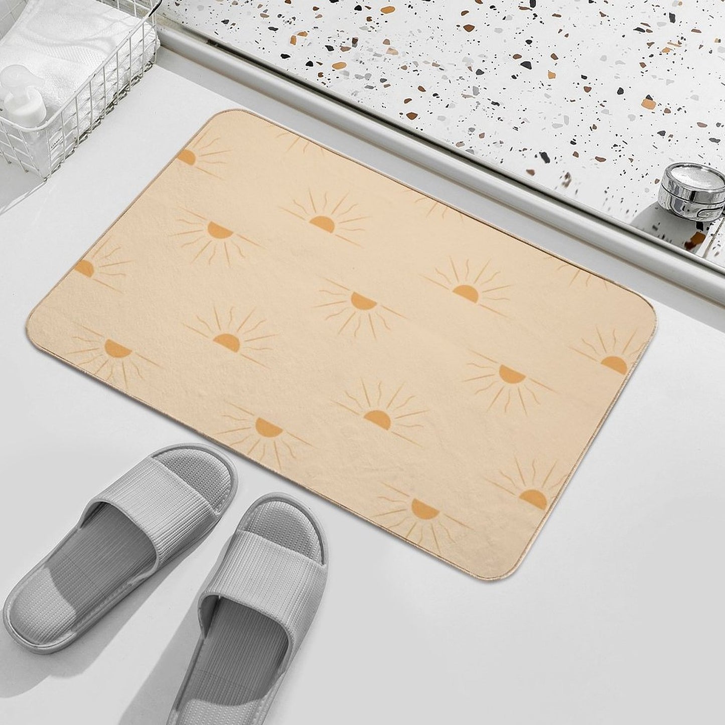 Yellow Suns on Cream  Rapid-Drying Bath Mat
