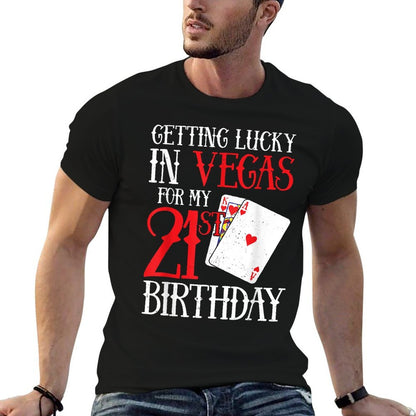 Getting Lucky in Las Vegas - Finally 21 - 21st Birthday  Ribbed Collar T-Shirt