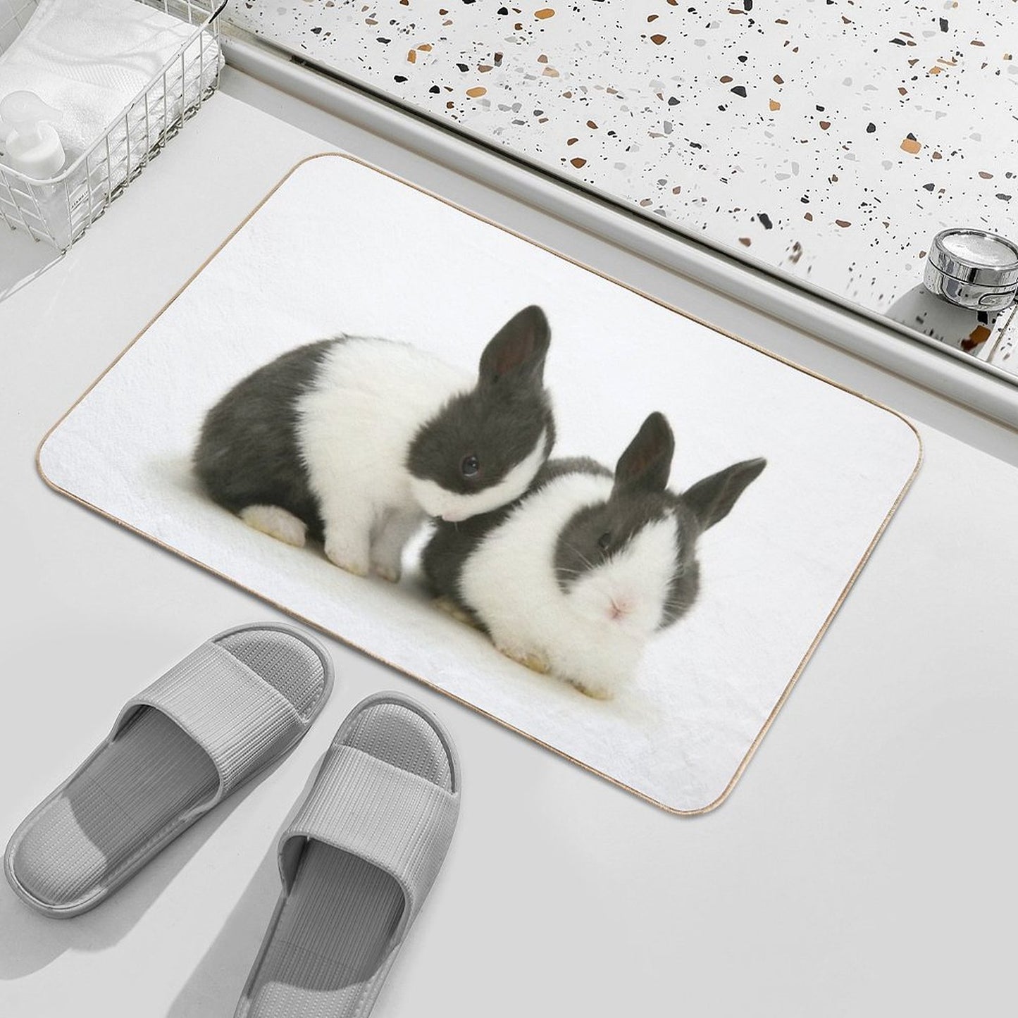Baby Blue Dutch Rabbits  Fade-Resistant Bath Mat