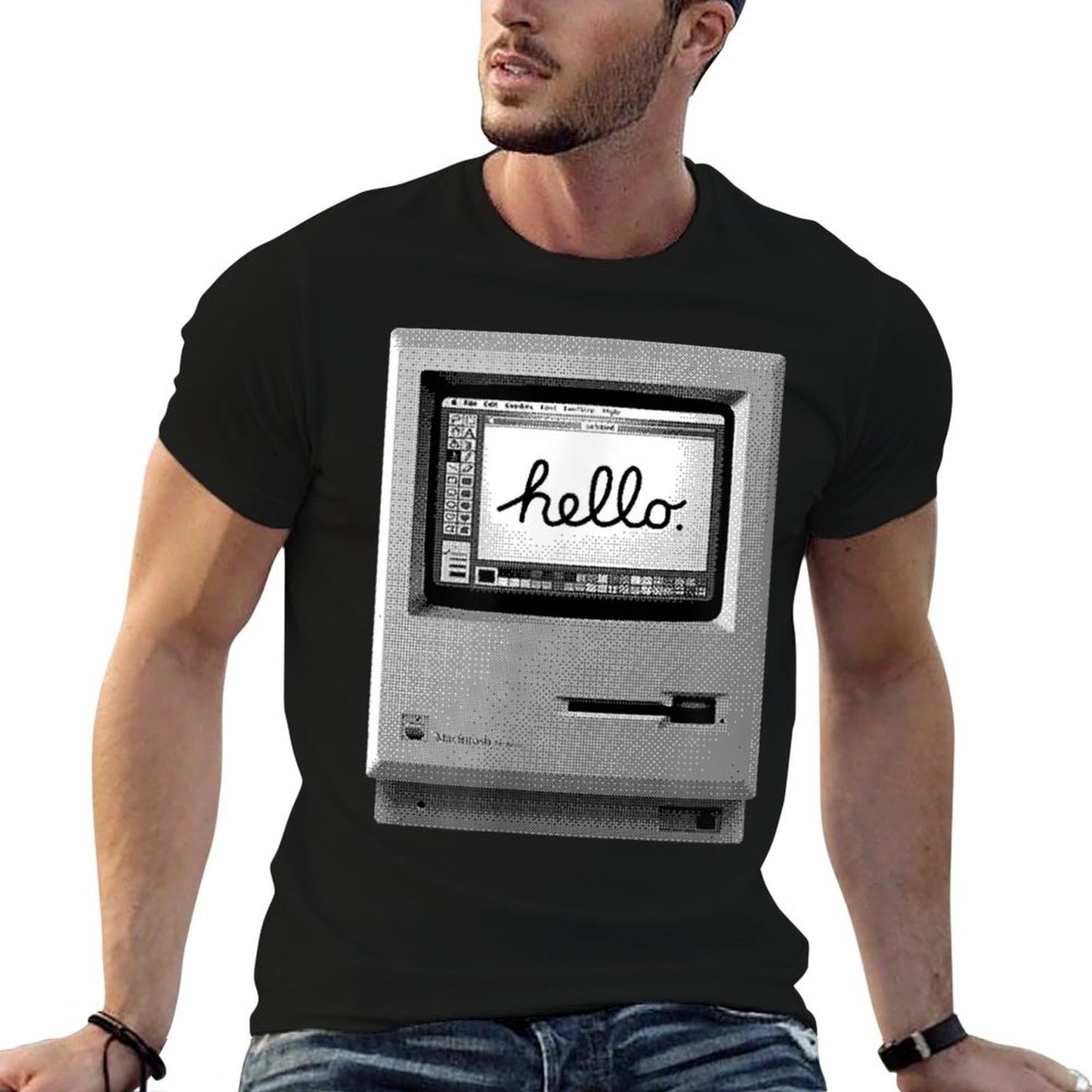 Retro Computer, Small, Black  Summer-ready Fabric T-Shirt