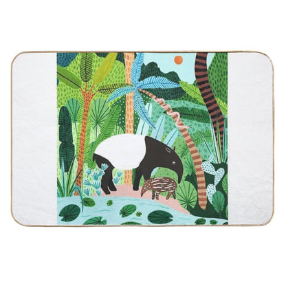 Malayan Tapir & Baby Print  Slip-Resistant Bath Mat