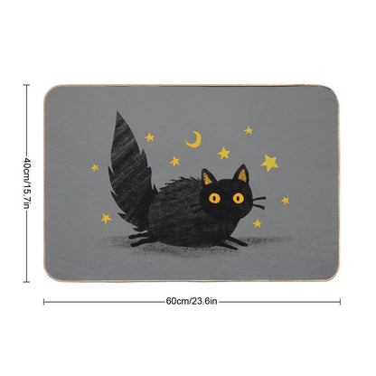 Fluffy Black Yellow Eyed Cat  Rapid-Drying Bath Mat