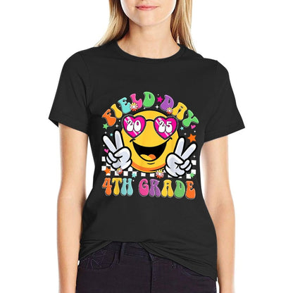 Field Day 2025 4th Grade School Teacher Kids Smile Face  Eco-friendly Material T-Shirt
