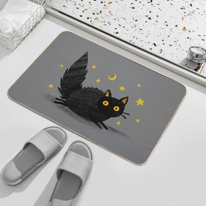 Fluffy Black Yellow Eyed Cat  Rapid-Drying Bath Mat