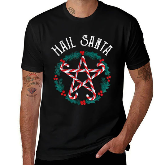 Hail Santa Candy Cane Pentagram Gothmas Funny Goth Christmas  Heathered Texture T-Shirt
