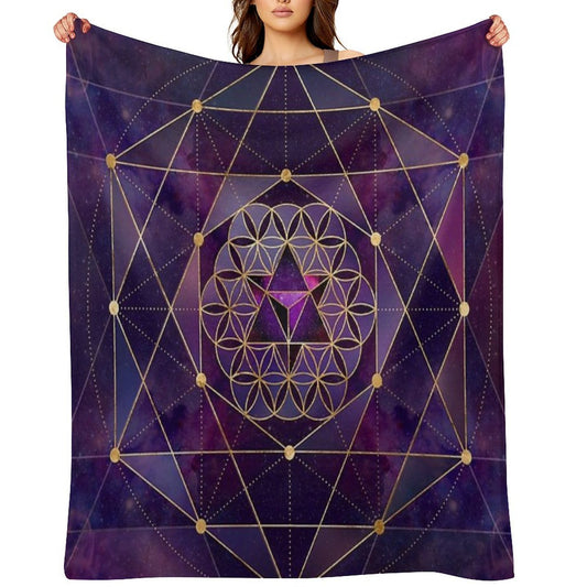 Merkabah in Flower of Life - Sacred Geometry Travel-friendly Throw Blanket