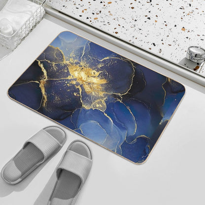 Garside Blue Abstract Marbling  Easy Maintenance Bath Mat