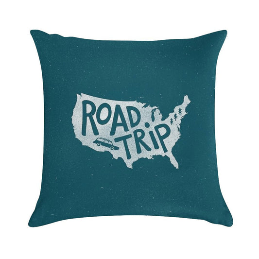 Road Trip USA - Blue Soft Luxury Feel Throw Pillow