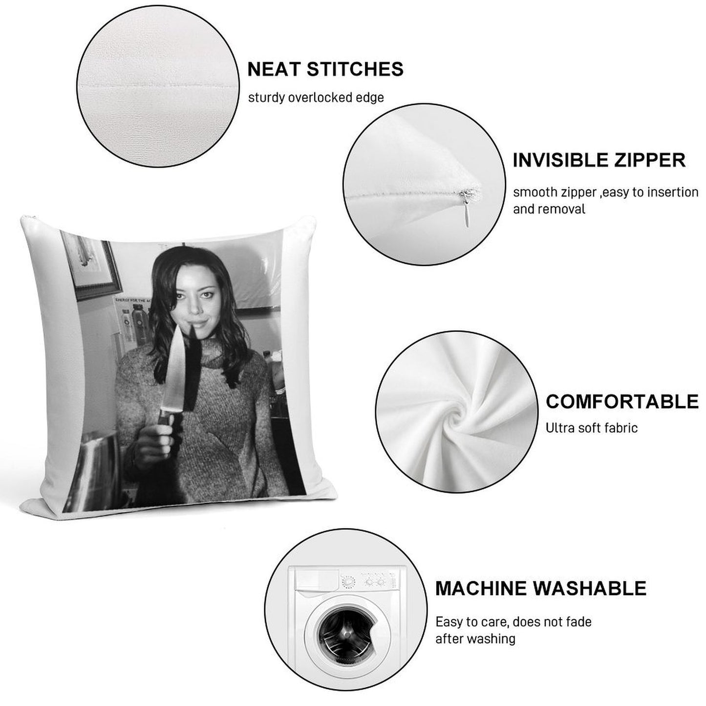 Aubrey Plaza Holding Knife Soft Fade-Resistant Throw Pillow