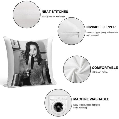 Aubrey Plaza Holding Knife Soft Fade-Resistant Throw Pillow