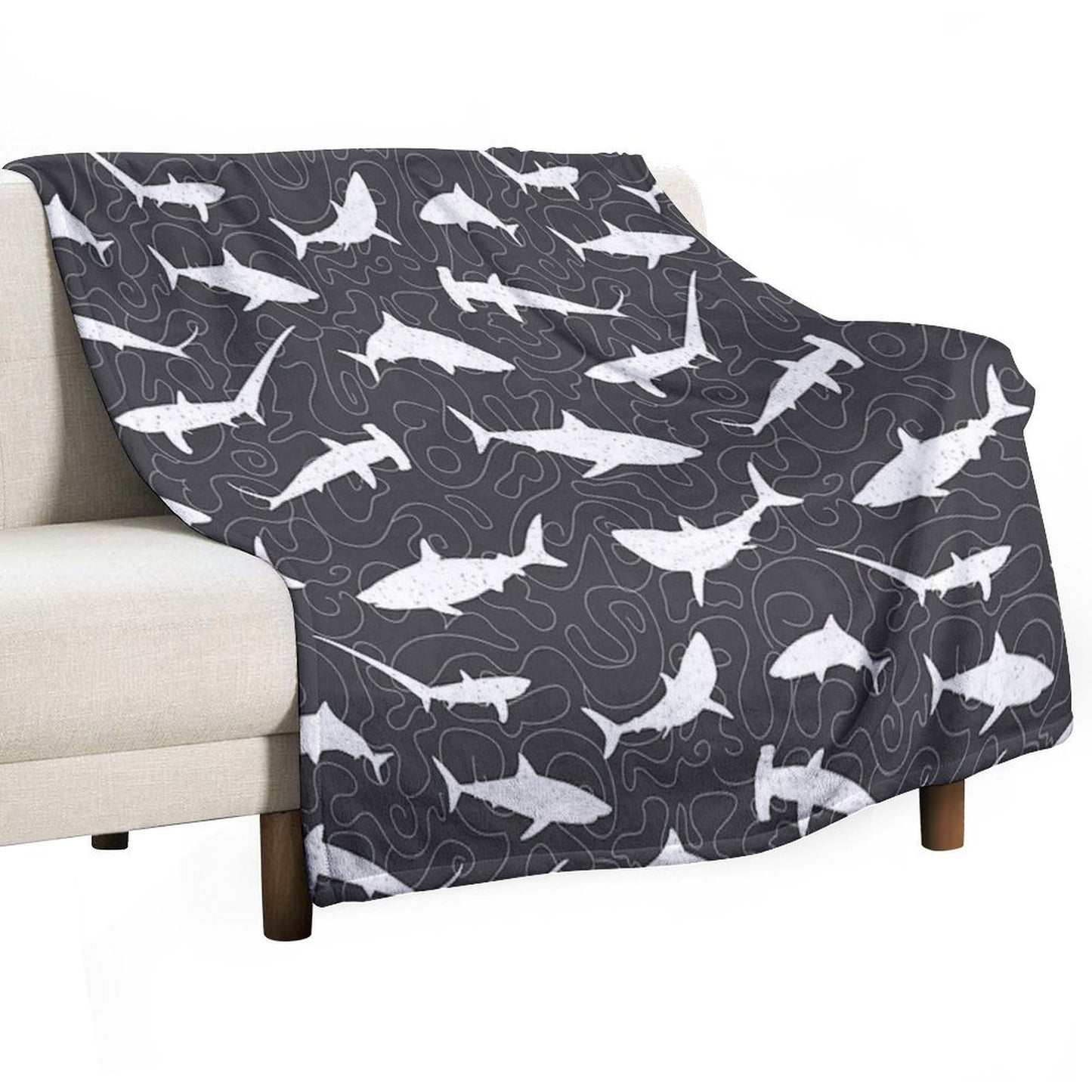 Shark Frenzy Pattern on Charcoal Grey Easy Care Throw Blanket