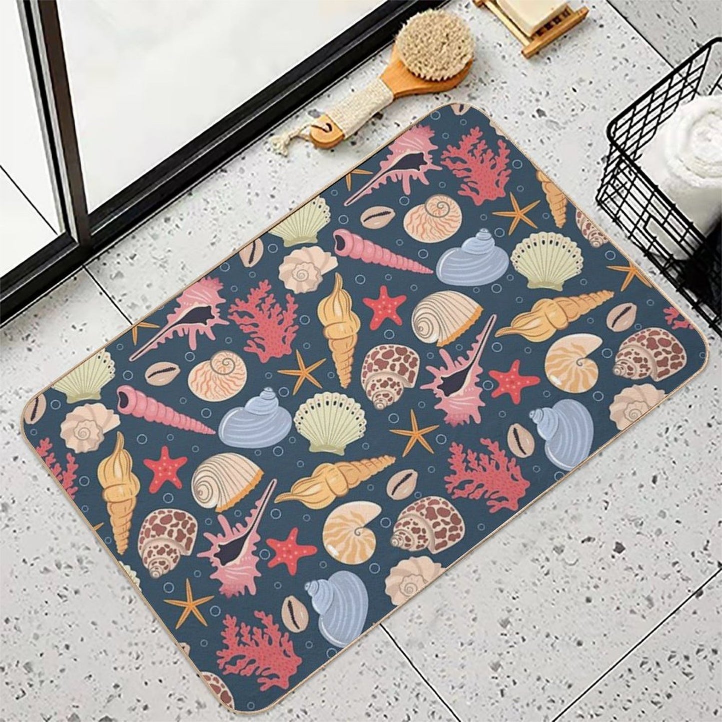 Colorful Seashells Coral  Easy To Clean Bath Mat