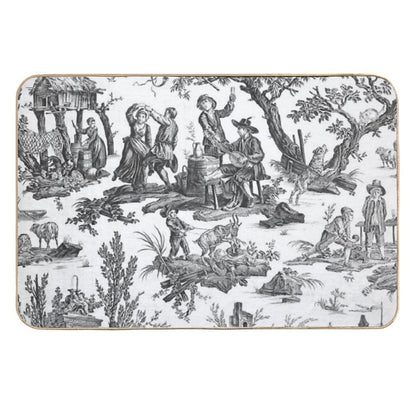 Black And White Toile De Jouy  Easy Maintenance Bath Mat