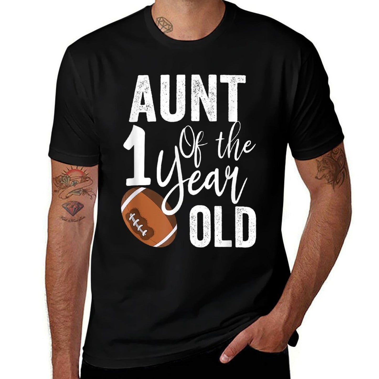 Aunt Of The 1 Year Old Football 1st Year Down Birthday  Moisture-wicking T-Shirt