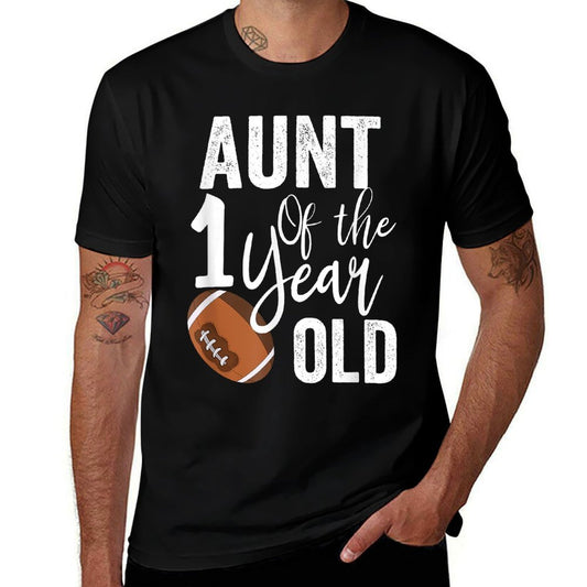 Aunt Of The 1 Year Old Football 1st Year Down Birthday  Moisture-wicking T-Shirt