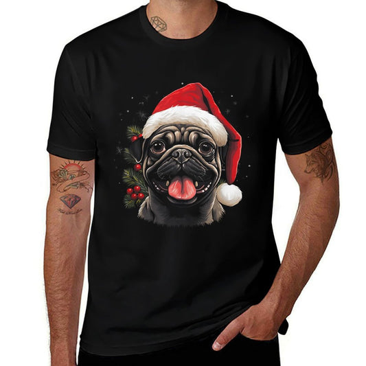 Pug Dog - Christmas Funny Santa Holiday Men Women Comfortable T-Shirt