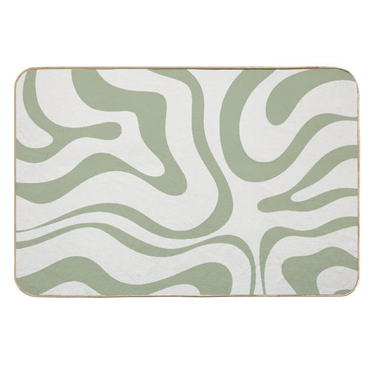 Modern Liquid Swirl Abstract Pattern in Sage Green Tones  Non-Slip Bath Mat