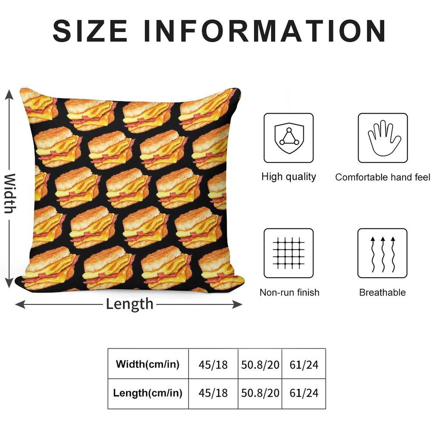 Bacon Egg & Cheese Sandwich Pattern - Black Soft Anti-Pilling Throw Pillow