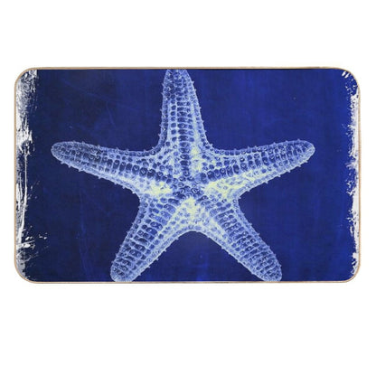Coastal Seaside Ocean Navy Blue Beach Chic Starfish  Easy Maintenance Bath Mat
