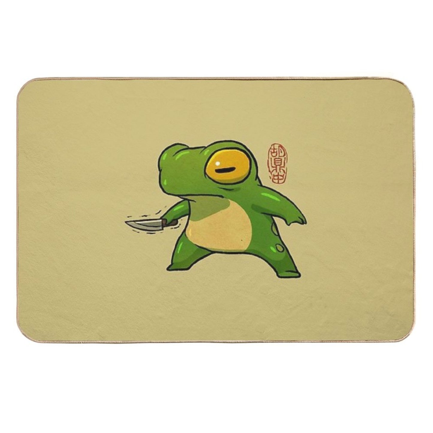 Knife Wielding Stabby Gremlin Frog Artwork Asian Style  Easy Maintenance Bath Mat