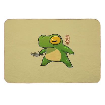 Knife Wielding Stabby Gremlin Frog Artwork Asian Style  Easy Maintenance Bath Mat