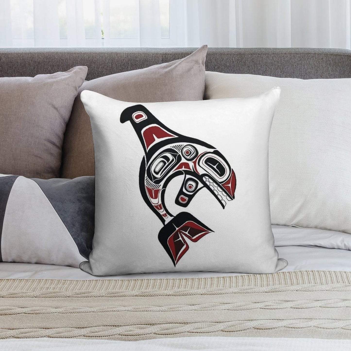 Pacific Northwest Orca Native American Salish Formline Art Killer Whale Blackfish Soft Ultra-Soft Texture Throw Pillow