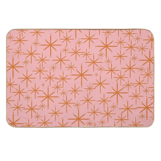 Twinkling Retro Atomic Starburst Pattern in Orange And Pink  Stain-Proof Bath Mat