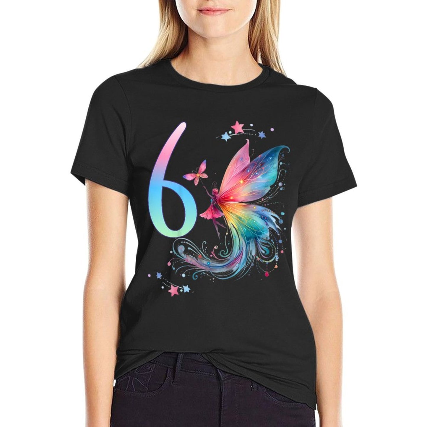 Kids 6th Birthday Fairy Princess 6 Years Old Six 6 Birthday  Wrinkle-resistant T-Shirt